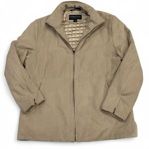 London Fog Tan Brown Suede Womens Jacket Size Large Zip Up & Pockets Lined